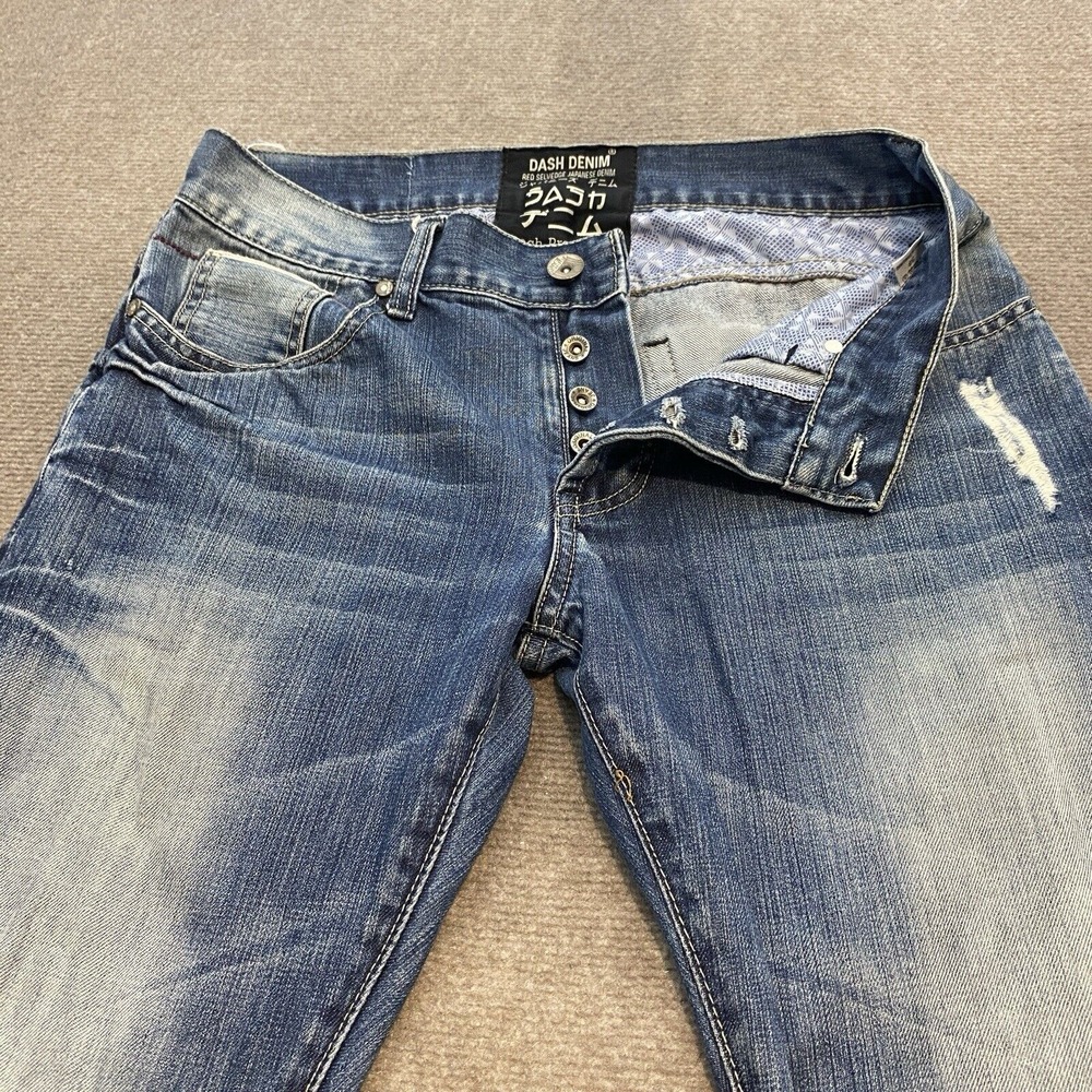 Dash Denim Jeans Red Selvedge Japanese Denim Mens 33x34 Button Fly Distressed‎